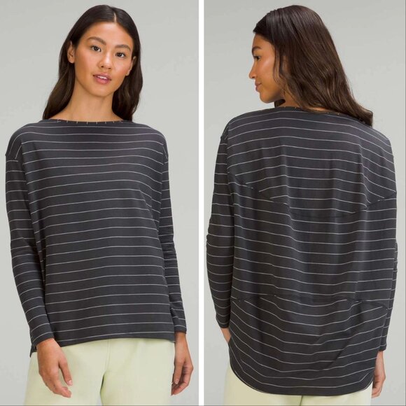lululemon athletica Tops - Lululemon Back in Action Long Sleeve Shirt Short Serve Stripe Graphite Grey Whit